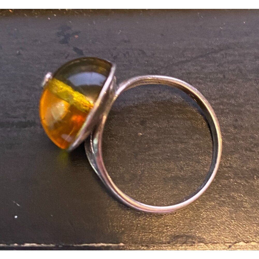 Vintage Valerio 925 Sterling Silver Ring With Amber Dome Unique Minimalist SZ 7